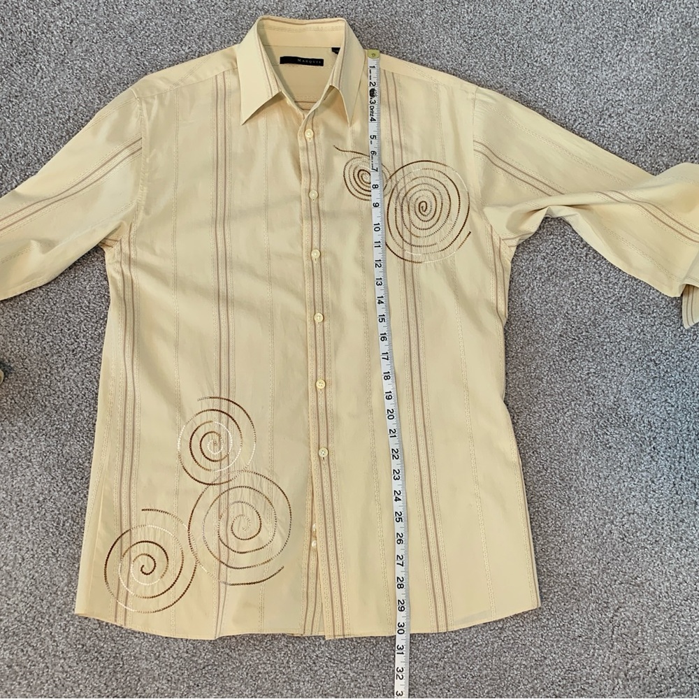 Marquis Men’s M Light Yellow Embroidered Long Sleeve Button Down Shirt Formal